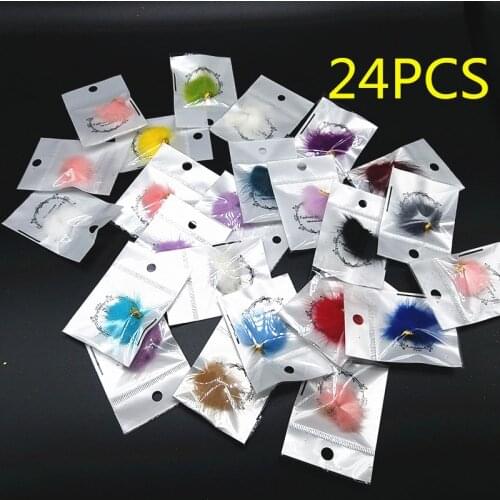 24Pcs/Set Detachable Summer Nail Pom Poms Kit Cute Fluffy Plush Ball With Magnetic Base For Nail Tips Decorate Nail Art Decor