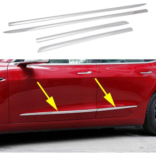 4PCS Chrome Door Side Body Sill Guard Lid Molding Cover Trim Stripes For Tesla Model 3 2017 2018 2019