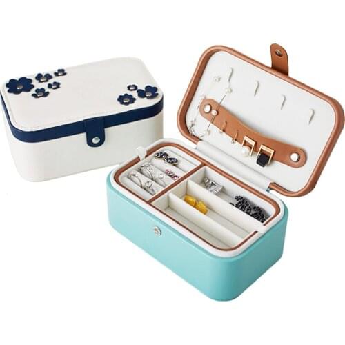 New PU Leather Mini Jewelry Storage Box Earrings Ring Necklace Bracelet Organizer Travel Portable Jewelry Bag 18.2*11.2*8cm