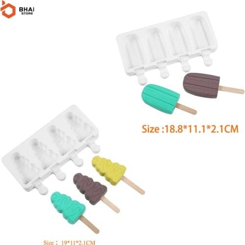 New Silicone Chocolate Mold 4-Cavity Christmas Tree Ice Cream Tools Cake Decor Mould Popsicle DIY Molds Kitchen Tools