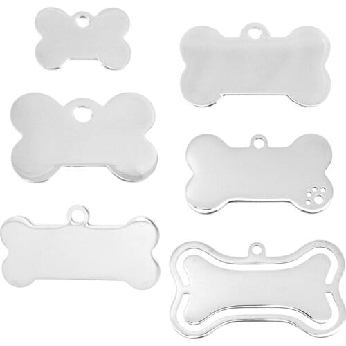 Simsimi pet tags Dog Bone Charm ID dog tag DIY name print Blank Pendants mirror polish Stainless Steel wholesale 50Pcs