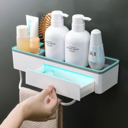 Suction Cup Bathroom Accessories Punch-free Bath Kitchen Towel Holder Shampoo Cosmetic Household Items Bathroom Organizer Shelf