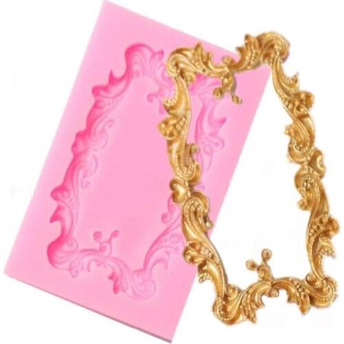 Rectangular Decorative Plaque Tag Scroll Silicone Mold Frame Fondant Chocolate Candy Polymer Clay Mold Cupcake Cookie Baking