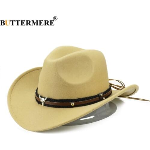 BUTTERMERE Western Cowboy Hat Women Men Cow Gentleman Jazz Sombreros Hombre Cap Vintage Autumn Winter Elegant Lady Cowgirl Hats