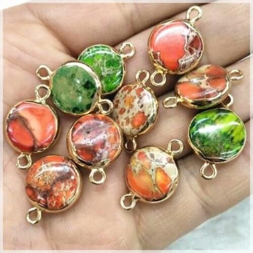 5pcs nature gem stone connectors imperial jasperrs stone unique beads connectors diy jewelry findings jewelry components 14mm
