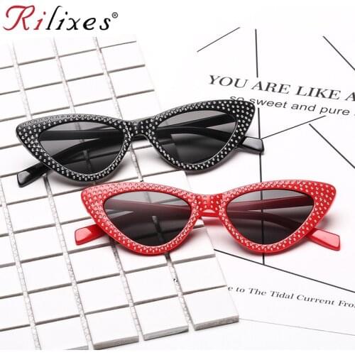 RILIXES New Fashio Cute Sexy Classic Cat Eye Sunglasses Women Black White Triangle Vintage Cheap Sun Glasses Female UV400