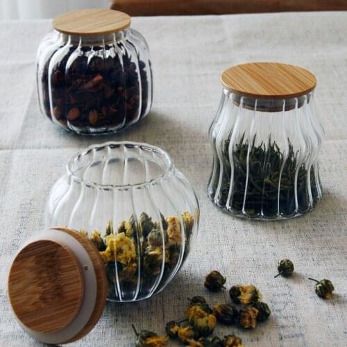 Glass can small vertical texture transparent glass small can tea box glass bottle glass container suger jar jars with lid
