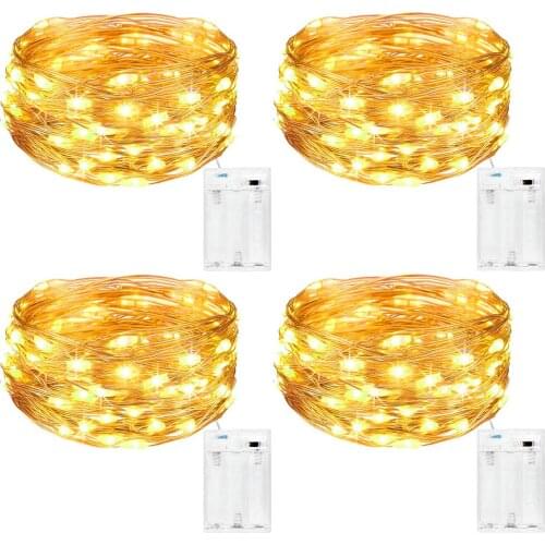 Battery Indoor [4 Pack], 5m 50 LED Copper Wire Micro String Lights for Xmas Bedroom Wedding Birthday Party DIY Decoration