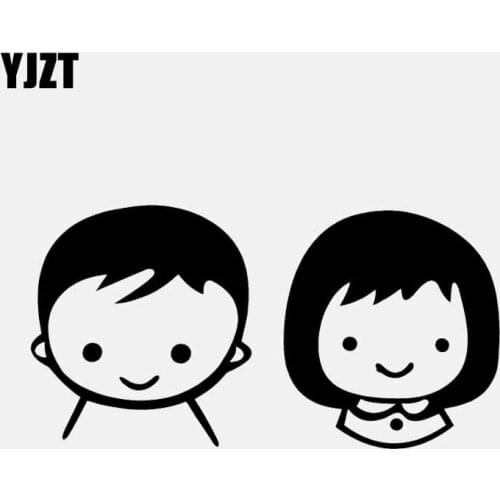 YJZT 16.8CM*8.7CM Vinyl Decal Car Sticker Cute Little Boy & Girl Family Black/Silver C3-2106