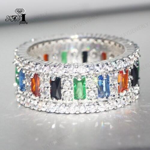 YaYI Jewelry Fashion Princess Cut Whole Circle 13CT White Multi Zircon Silver Color Engagement Lovers wedding Party Rings 1456