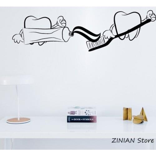 Teeth Toothpaste Wall Stickers Home Decor Dentist Dentistry Bathroom Art Sticker Decals Waterproof Vinyl Wal Decal Mural Z049
