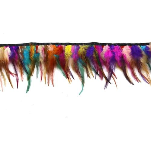 1 meter Dyed Multi color Natural Chicken Cock Feather Trim Trimming 10-15cm Wedding Carnival Cloth Sewing Plumes Ribbon for Diy