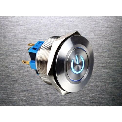 1pc 30mm Metal Stainless Steel Waterproof Latching Doorebll Horn LED Push Button Switch Car Auto Engine Start PC Power Symbol