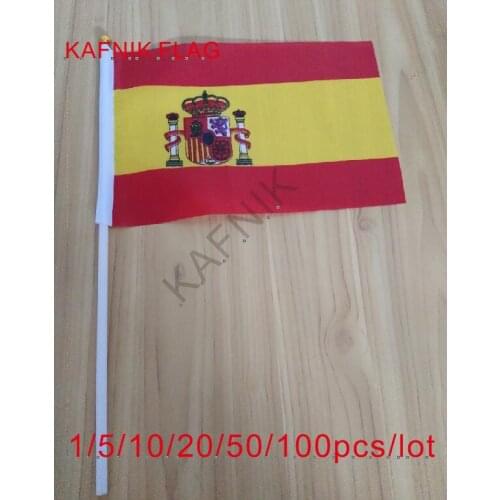 KAFNIK ,10/20/50/100pcs Spain Fabric Flags 14*21CM with Plastic Hand Held