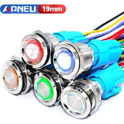 19mm Metal annular Push Button Switch 12V 24V 110V 220V LED Lamp Illumination Waterproof Momentary Latching Switch Ring Light