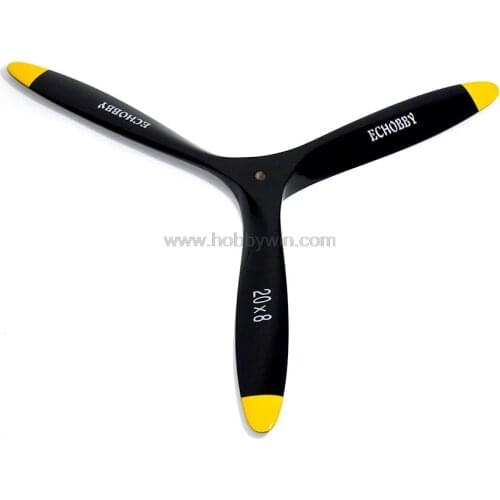 20x8 Wood Propeller 3-blade Black CCW Engine Power Blade Nitro Model Airplane wooden blade