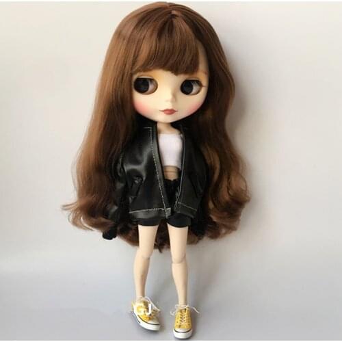 3Pcs/set Leather jacke+ leather shorts+ Tube-tops 1/6 Fashion Blyth Doll Clothes 30cm Doll Clothing for Pullip Doll Accessories