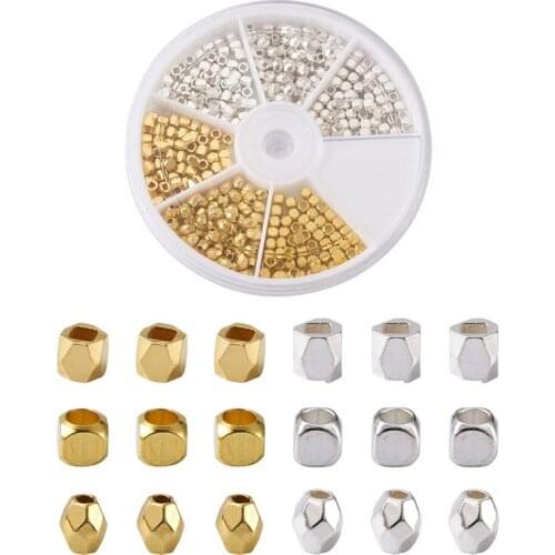 360pcs/box Brass & Alloy Loose Spacer Beads Metal Bead Column Cube Oval for Jewelry Making DIY Bracelet Necklace Supplies