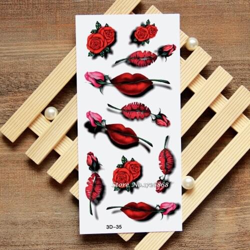 3D Red Lips Fake Tattoo Decals Temporary Tattoo Body Art Flash Tattoo Stickers Waterproof For Women Men #035