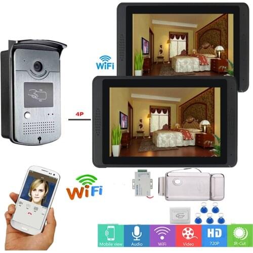 7" Color Screen Video Door Phone Intercom System +2 Monitor + Waterproof RFID Doorbell Camera + Electric Lock