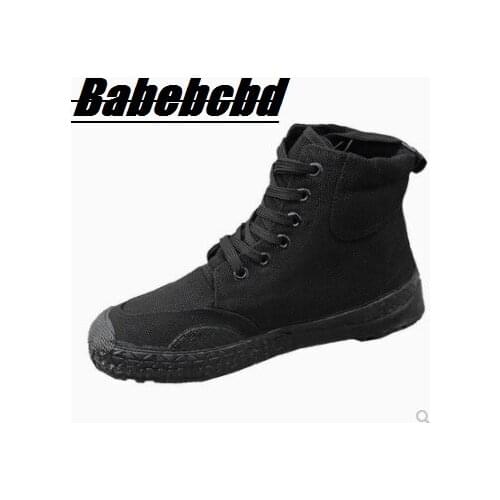 Authentic black high-top training shoes 07 mens military shoes wear-resistant canvas labor protection mens security shoes