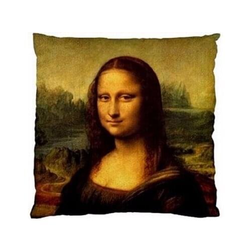 Free Shipping Oil Painting Style Mona Lisa Smile Luxury Printing Custom Zippered Square Pillowcases Throw Pillow Cover