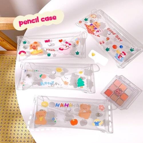 Large Cute Pencil Case Big pencil bag kawaii Makeup Bag School Supplies Transparent Storage Stationery Cat Clear Pencil Pouch