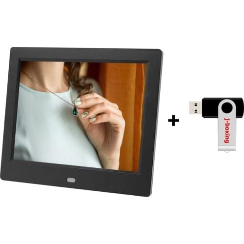 J-boxing 8 Inch Digital Photo Frame 1024x600 HD LCD Display Photo/Music/Video Player Alarm Clock Calendar Remote + 32gb usb disk