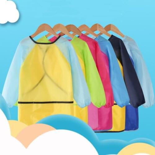 5-8Y Children Long Sleeve Apron Drawing Painting Sand Tower Smock Kids Craft Art for Home Travel Outdoor Apron Games Children