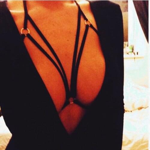 JLX.HARNESS Women Sexy Bralette Top Bondage Cage Harness Goth Harajuku Garter Belt Black Elastic body harness Exotic Bra