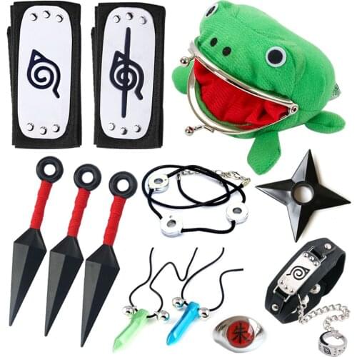 Set Naruto Weapon Cosplay NARUTO Accessories Itachi Kunai Headband Shuriken Ninja Frog Wallet Necklace Anime Figure Kid Toy Gift