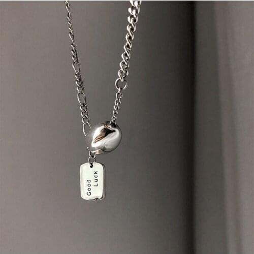 Korean Popular Punk Jewelry Letter LUCK Square Pendant Bead Fashion Punk Necklaces Womens Gothic Charm Ornaments