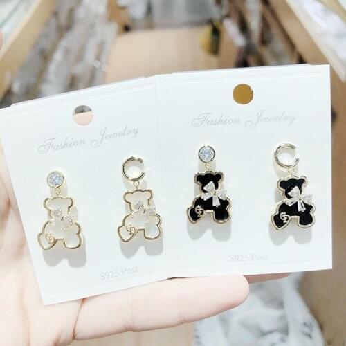 S925 Pin Korean Earrings For Women 2021 Cute Little Bear New Designers Fashion Shiny Jewelry Luxury Wholesale Stud Earrings Gift