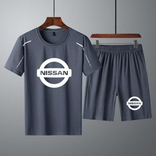 High quality Summer Mens Casual Short Sets NISSAN Car Logo printing Cotton Short sleeve Mens T-shirt+shorts 2Pcs suit