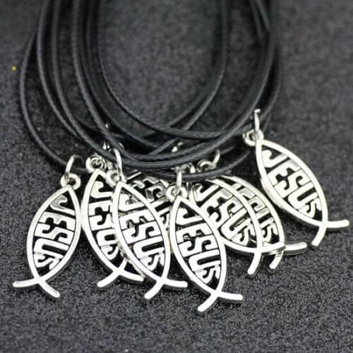 Lot 10pcs Fashion Ichthys Jesus Fish Pendant necklace Charms Jewelry HJ16