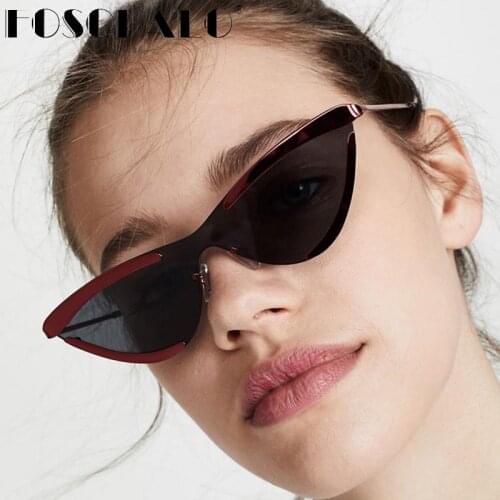 Fashion Women Cat Eye Sunglasses Brand Designer Small Half Frame Glasses Female Male Mirror Sport Siamese Eyeglasses UV400