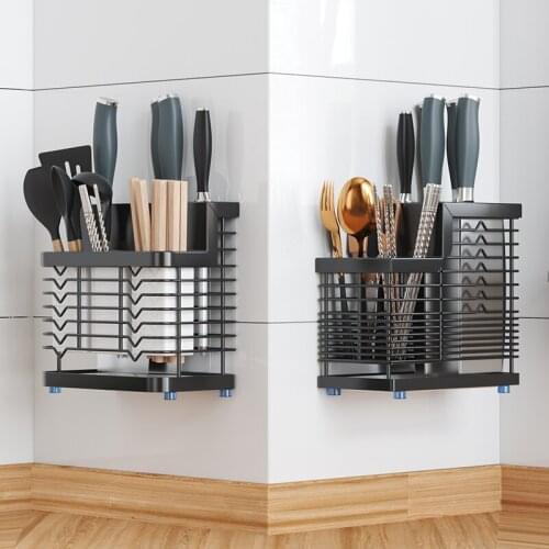 Wall-mounted Stainless Steel 2 in 1 Kitchen Sink Stand Storage Rack for Knife Holder Cutlery Organizer Container Tools