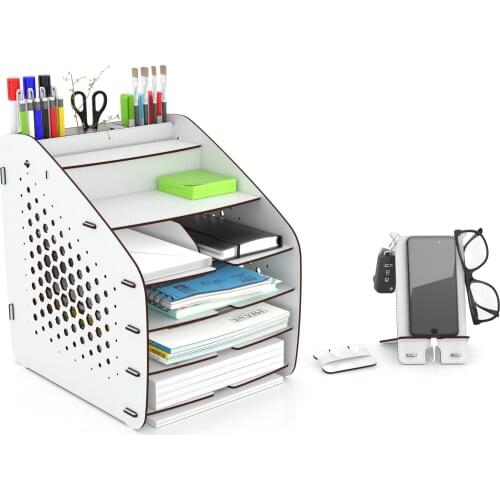 Design OTTO Hexa White Office Desk Organizer with Pen Holder - File Rack for Office Accessories