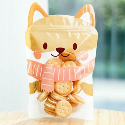 10Pcs Food Storage Bags Reusable Leakproof Creative Adorable Kitten Cookie Nougat Packaging Sealing Bags for Home