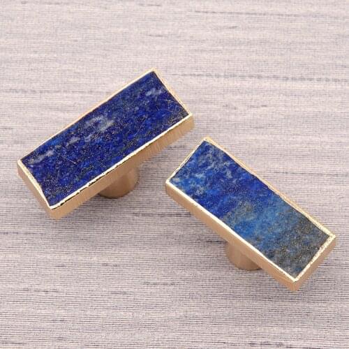 Luxury Brass Natural Lapis Lazuli Gold Single Strip Wardrobe Kitchen Garden Door Handle Modern Cabinet Handle