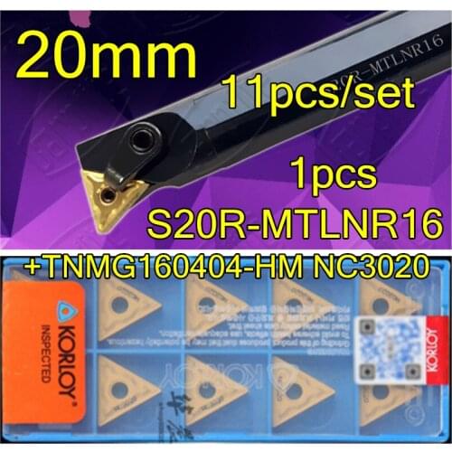 S20R-MTLNR16 CNC Inner hole Turning Tools 1pcs +TNMG160404-HM NC3020 10pcs=11pcs/set Processing steel