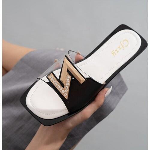 Brand Casual Womens Sandals Flat Womens Home Slippers Summer Square Womens Beach Shoes Zapatillas Mujer Sandalias De Las Muje
