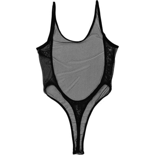 Sexy Women One Piece See Through Bodysuit Lingerie Sheer Teddies Babydolls Open Back High Cut Thong Leotard Nightwear Underwear