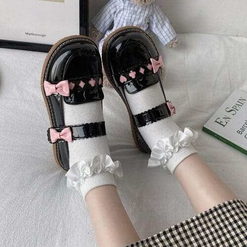 Spring Autumn Lolita Shoes Women Flats Double Bowtie Mary Janes Shoes Round Tod Women Cute Leather Girls Princess Shoes 9166G