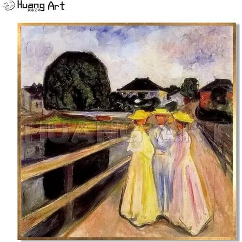 Reproduction Edvard Munc Figure Oil Painting on Canvas Hand-painted Girls on the Bridge Landscape for Room Wall Decor Painting
