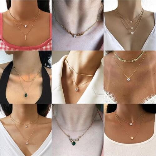 YWZIXLN 2021 Multi-layer Trend Elegant Jewelry Crystal Heart Star Pendant NecklaceUnquie Women Fashion Necklace Wholesale N0227
