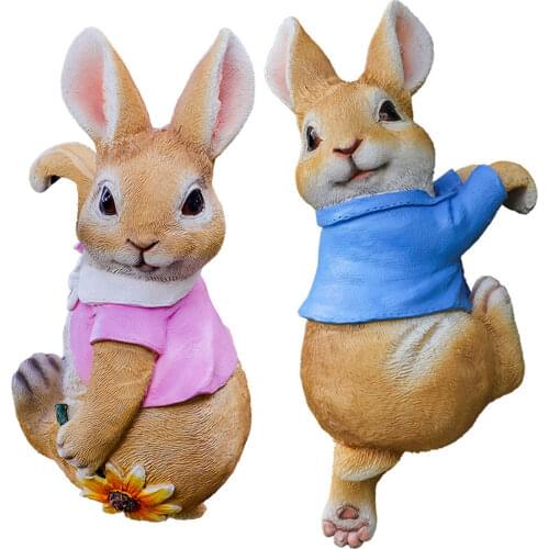 Funny Rabbit Statue Adorable Bunny Sculpture Resin Ornament for Outdoor Garden Patio Yard Tree