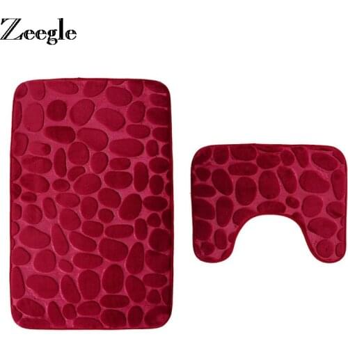 Zeegle 2Pcs Bathroom Bath Mat Toilet Rug Flannel Anti Slip Bathroom Carpets Set Home Toilet Lid Cover Shower Room Rug Floor Mats