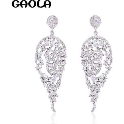 GAOLA New Fashion Flower Drop Horse Eye Stones AAA Cubic Zirconia Long Earrings For Women