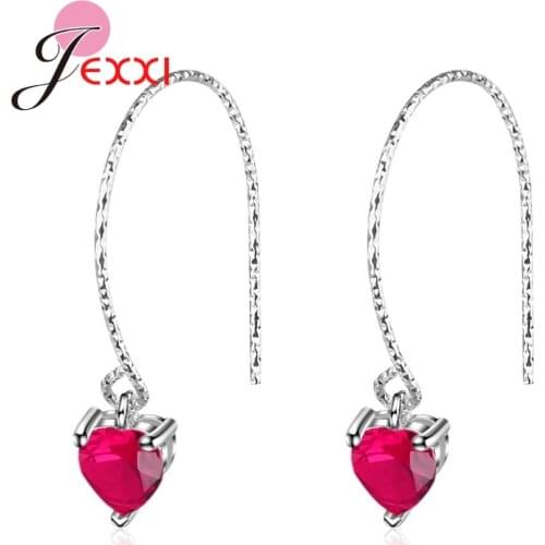 Romantic Long Ear Line Earrings for Women 925 Silver Cute Heart Crystal Drop Earrings For Women Girls Valentines Day Gift